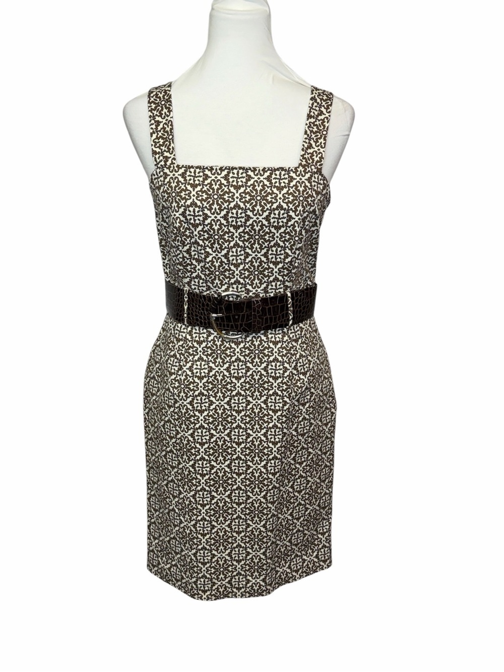Rafaella Brown and White Patterned Dress with Belt